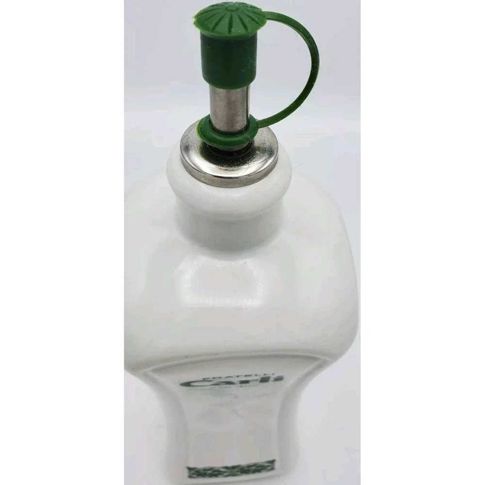 Fratelli Carli White Ceramic Olive‎ Oil Dispenser Green Leaf Metal Spout Quality